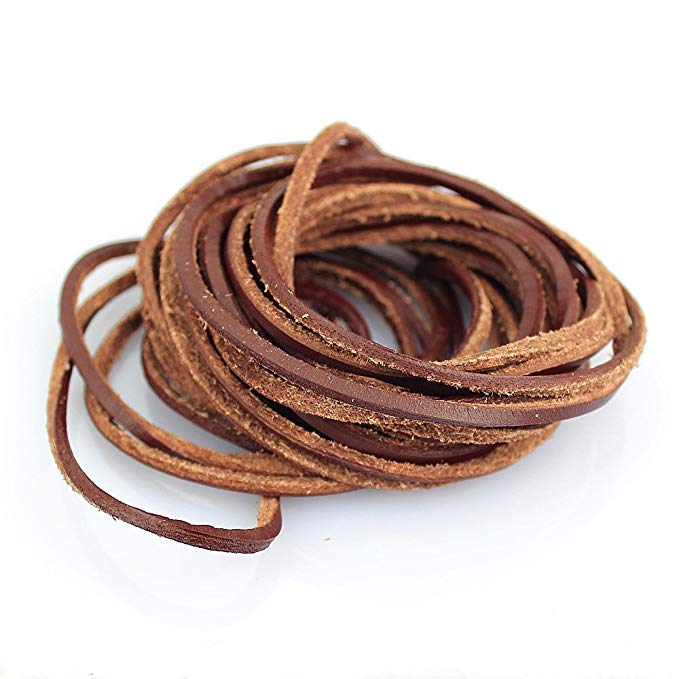 LolliBeads (TM) 3mm Flat Genuine Leather Cord Braiding String Light Brown (5 Yards)