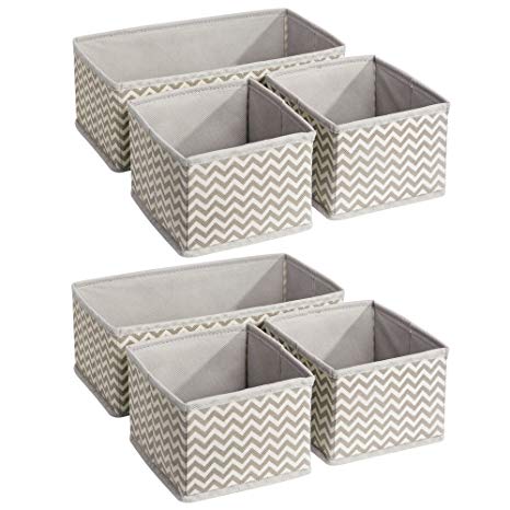 mDesign Fabric Storage Boxes - Suitable for Dressers, Drawers and Wardrobes - Pack of 6 Boxes - Ideal Wardrobe Storage Solutions - High Quality Flexible Storage Cubes - Grey / White Zigzag