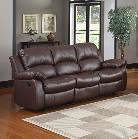 Bonded Leather Double Recliner Sofa Living Room Reclining Couch (Brown)