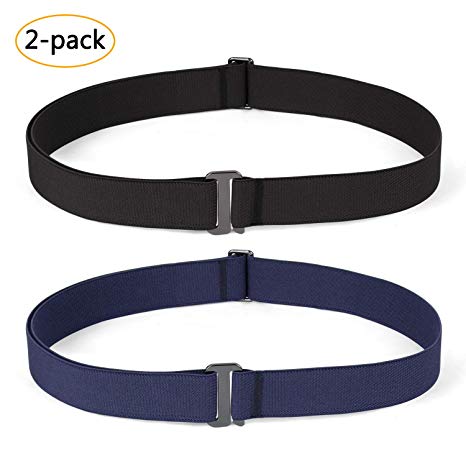 2 Pack Invisible Women Stretch Belt No Show Elastic Web Strap Belt with Flat Buckle for Jeans Pants Dresses