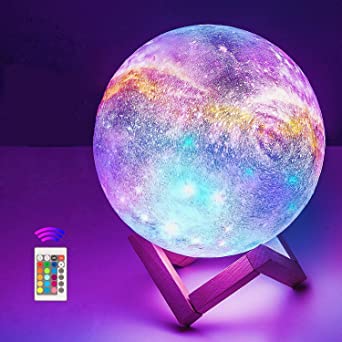 3D Moon Lamp, ALED LIGHT RGB 16 Colors Space Moon Light 15cm Diameter Lunar Universe Starry Sky Night Light Lamp with Remote Control USB Charging Mood Light for Bedroom, Cafe Bar, Room, Decoration [Energy Class A ]