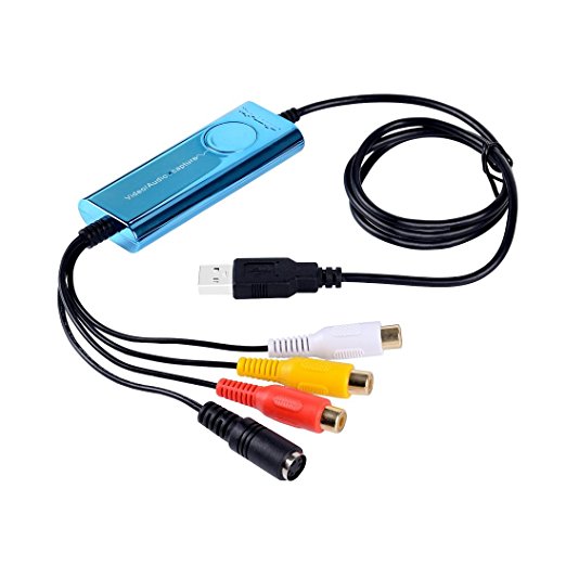 Top-Longer USB Video Capture Card ,VHS to DVD, Digitise Video, Analog to Digital Recorder, RCA Composite, S-Video Win 10 / MAC -Blue