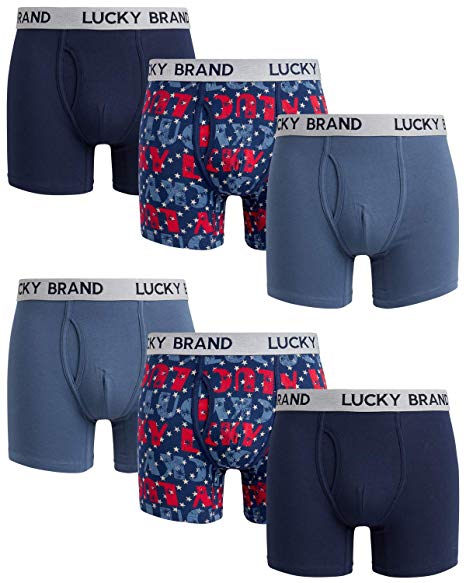 Lucky Brand Men's Cotton Stretch Boxer Briefs with Functional Fly (6 Pack)