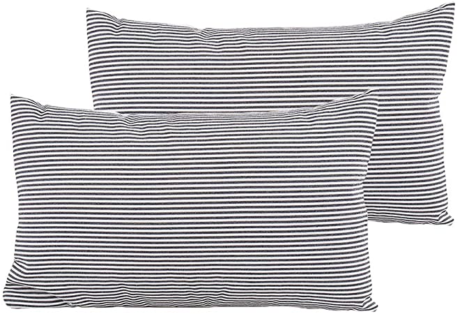 Shamrockers Farmhouse Striped Lumbar Throw Pillow Cover Decorative Cotton Linen Ticking Pillowcase(12” x 20”, Black, Pack of 2)