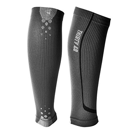 Graduated Compression Sleeves by Thirty48 Cp Series, Prevents Calf and Shin Splints ; Relieves Lower Leg Pain and Cramps ; Maximize Faster Recovery by Increasing Oxygen to Muscles ; Great for Running, Cycling, Walking, Basketball, Football Soccer, Cross Fit, Travel ;