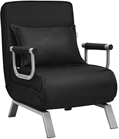 Giantex Convertible Sofa Bed Sleeper Chair, 5 Position Adjustable Backrest, Folding Arm Chair Sleeper w/Pillow, Upholstered Seat, Leisure Chaise Lounge Couch for Home Office (Black)