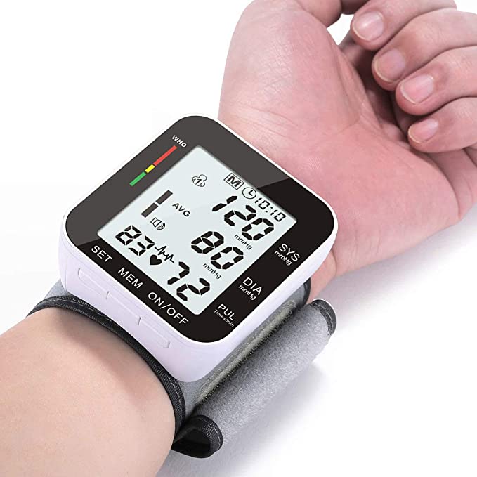 Blood Pressure Monitor Accurate Automatic Large LCD Display & Adjustable Wrist Cuff Automatic Accurate 90 * 2 Reading Memory for Home Use