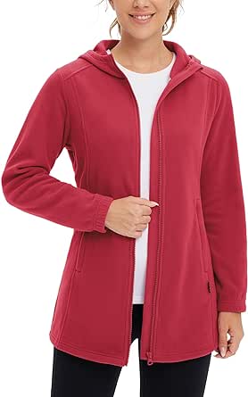 BALEAF Women's Long Fleece Jacket Full Zip Polar Fleece Hoodie Soft Lightweight Winter Coat