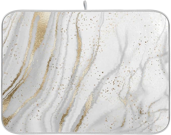 Marble Dish Drying Mat for Kitchen Counter White Golden Marble Gary Grey Drying Mats Super Absorbent Reversible Microfiber Kitchen Countertop Protector Dishes Pad Medium 16x18 inch