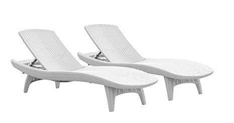 Keter Pacific 2-Pack All-weather Adjustable Outdoor Patio Chaise Lounge Furniture, White