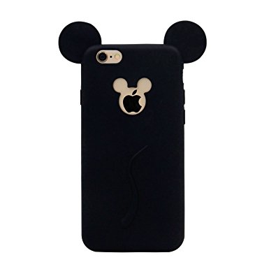 iPhone 6S Case, MC Fashion 3D Mickey Mouse Ears Silicone Case ,Cute, Soft and Light for Apple iPhone 6/6S (Black)