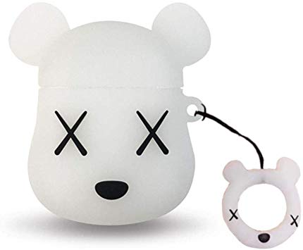 AKXOMY Airpods Bear Case,Airpods Case Bear,3D Cute Silicone Cartoon Airpods Charging Dock Cover,Character Design Airpod Girls Kids Women Soft Full Protective Skin Cases (Violent Bear White)