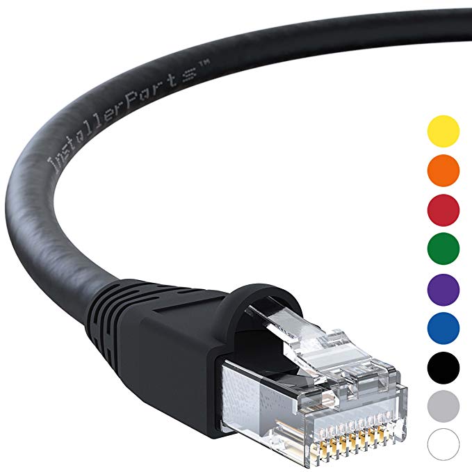 InstallerParts Ethernet Cable CAT6A Cable UTP Booted 20 FT - Black - Professional Series - 10Gigabit/Sec Network/High Speed Internet Cable, 550MHZ