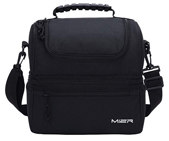 MIER Insulated Lunch Box Large Insulated Cool Tote Bag Lunch Kit for Men, Women, Double Deck Cooler (Black)