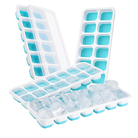 TopElek Ice Cube Trays (4 pack), 4 Removable Lids Included, LFGB Certified Food-Safe Ice Cube Tray Molds, Ideal for water, Cocktail and Other Drink