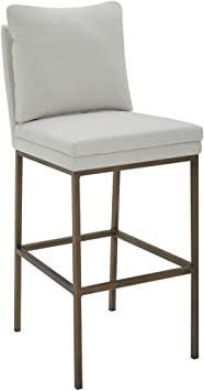 Amazon Brand – Rivet Lundberg Contemporary Upholstered Barstool with Brass Legs, 44.5"H, Chalk