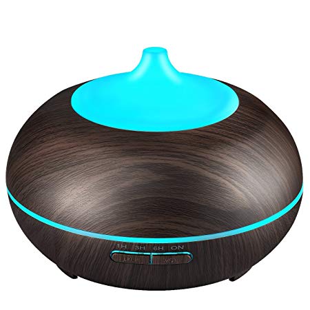 ZEPST Aroma Essential Oil Diffuser, 300ml Ultrasonic Cool Mist Air Humidifier Essential Oils Wood Grain Waterless Auto Shut-Off with 7 Color LED Lights Changing for Office Baby Bedroom Yoga Spa(24B)