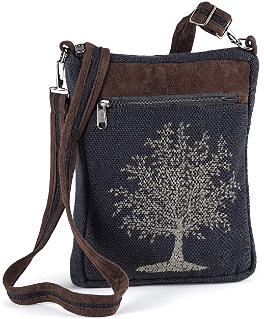 Tree-of-Life Canvas Bag - 9 ½" x 12" Cross body, Over the Shoulder, Sling with Three (3) Zipped Pockets and Adjustable Strap