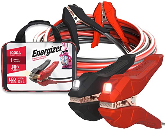 Energizer Jumper Cables for Car Battery with Built-in LED Lights, Heavy Duty Automotive Booster Cables for Jump Starting Dead or Weak Batteries - Carrying Bag Included (25-Feet (1-Gauge)