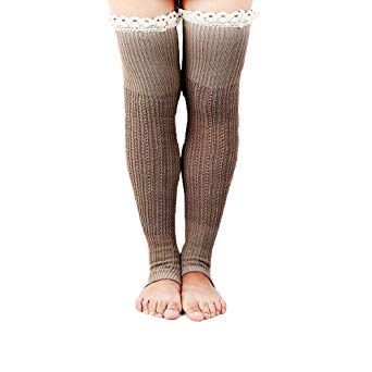 Spring Fever Crochet Lace Trim Cotton Knee High Knit Leg Warmers Boot Socks