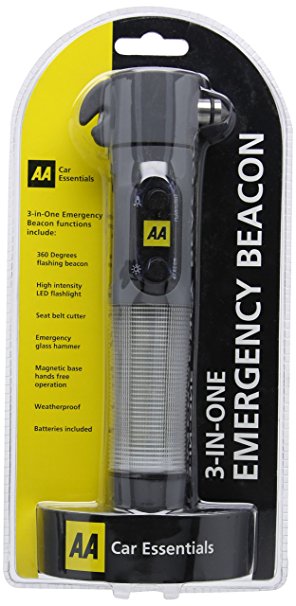 AA 3-in-1 Emergency Beacon Seat Belt Stopper and Glass Hammer