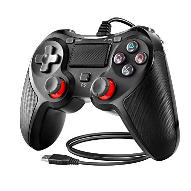 PS4 Controller Powcan Wired Controller for Playstation 4 Dual Vibration Shock Joystick Gamepad for PS4/PS4 Slim/PS4 Pro and PC with 2.1m Long USB Cable, Black