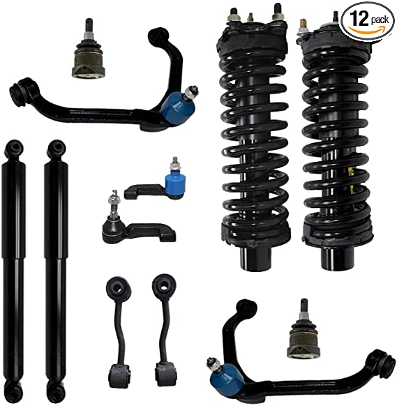 Detroit Axle - Front Strut Assembly   Upper Control Arms   Sway Bar Links   Tie Rods   Rear Shock Absorbers Replacement for 2005-2007 Jeep Liberty [Exc. Diesel Models] - 12pc Set