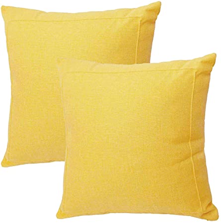 Jepeak Burlap Linen Throw Pillow Covers Cushion Cases, Pack of 2 Farmhouse Modern Decorative Solid Square Thickened Pillow Cases for Sofa Couch (Yellow, 18 x 18 inches)