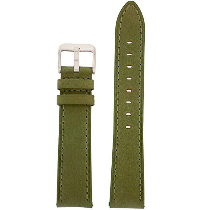Watch Band Olive Green Genuine Leather Stitched Strap 14 millimeter Tech Swiss