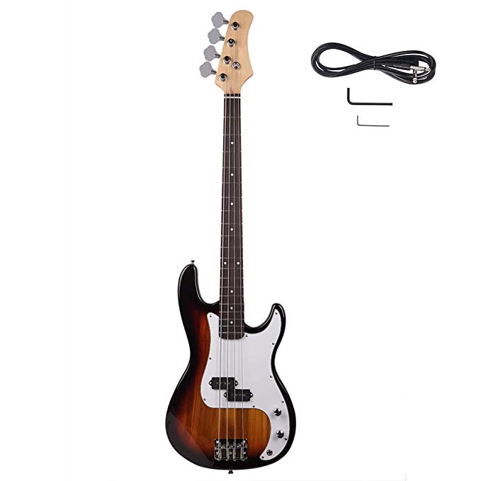 Z ZTDM Electric Bass Guitar Full Size 4 String Exquisite Burning Fire Style Electric Bass for Adult Student Sunset Color