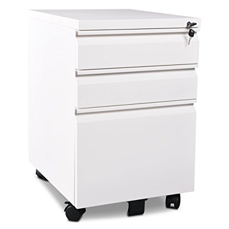 3 Drawer Metal File Cabinet with Keys by DEVAISE in White/Black(15.8" W x 19.7D" W x 24.5" H) (White)