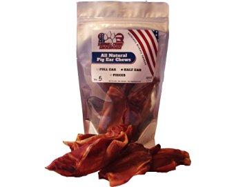 Pig Ear Half Chews, Sourced & Made in USA, All Natural Hickory Smoked