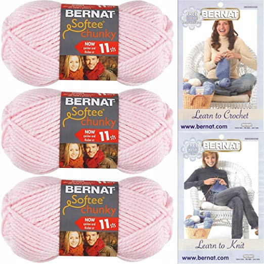 Bernat Softee Chunky Yarn Bundle  Super Bulky Number 6, 3 Skeins Baby Pink 28418