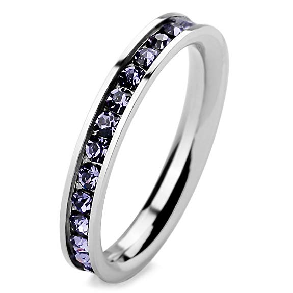 INBLUE Women's Stainless Steel Eternity Ring Band CZ Light Purple Wedding