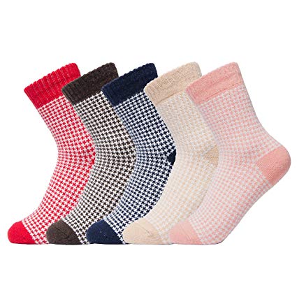 5 Pairs Womens Socks Vintage Style Thick Knit Wool Winter Warm Cozy Crew Casual houndstooth Socks For Women
