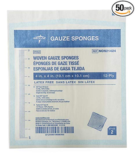 MEDLINE NON21424 NON21424H Woven Sterile Gauze Sponges (Pack of 50)