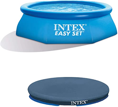 Intex 8’ x 2.5’ Inflatable Swimming Pool with Filter Pump & 8’ Round Pool Cover