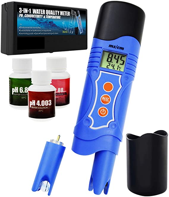Digital pH and Conductivity EC Meter Water Quality Tester with Temperature Measure for Aquarium, Laboratory Test, Hydroponics Water Testing Tool