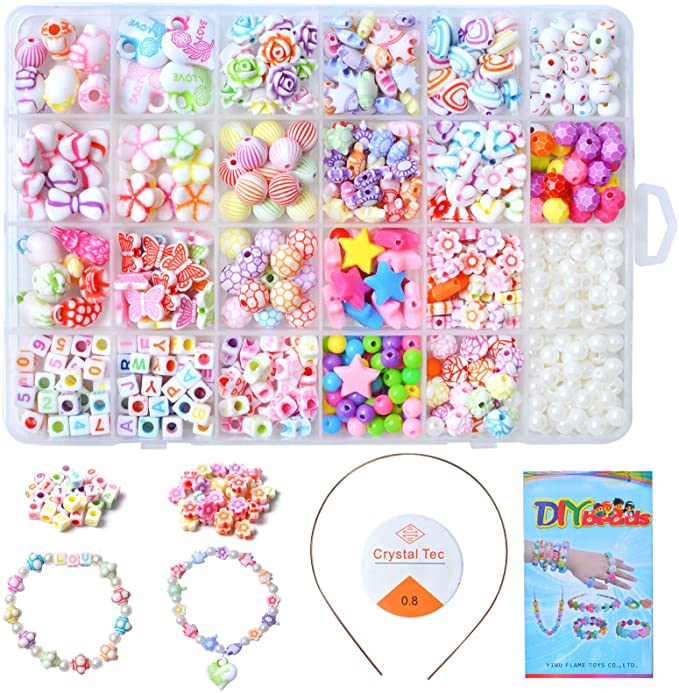 Bead Bracelet Making Kit, Beads for Bracelets Making Pony Beads Crystal Beads Flower Beads Love Beads for Jewelry Making, DIY Arts and Crafts Gifts for Girls Ages 6-12, 450Pcs