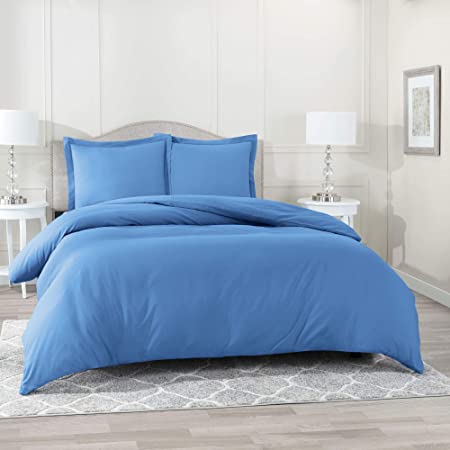 Nestl Bedding Duvet Cover 3 Piece Set – Ultra Soft Double Brushed Microfiber Hotel Collection – Comforter Cover with Button Closure and 2 Pillow Shams, Calm Blue - Full (Double) 80"x90"