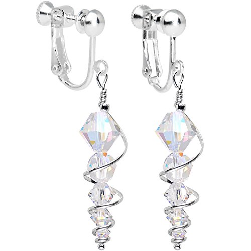 Body Candy Handcrafted Silver Plated Clear Icicle Clip On Earrings Created with Swarovski Crystals