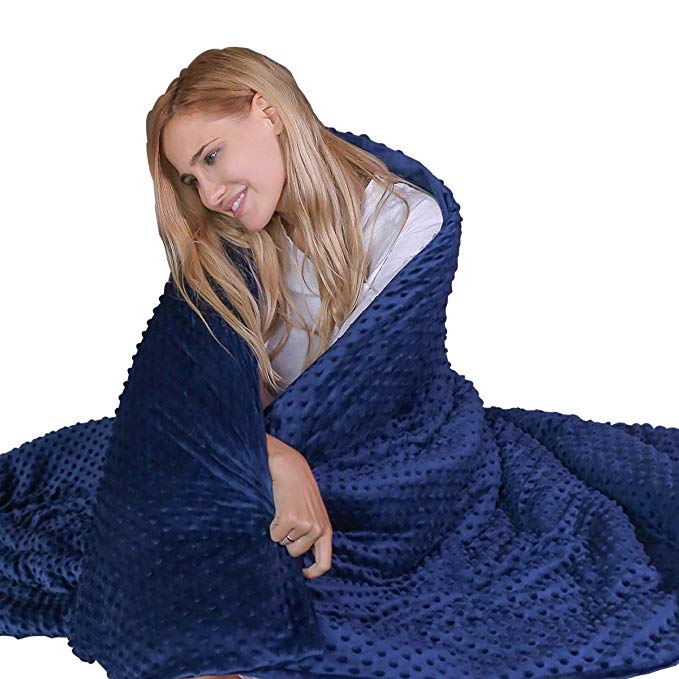 DYZQ Weighted Blanket Suit（60''x80'' 15lbs,Blue Removable Cover with 100% Cotton Material and Glass Beads 2.0 Heavy Blankets for Adults