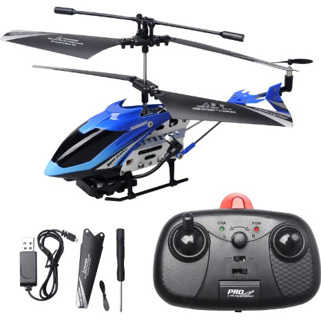 ToyJoy M310 3.5 Channel Ready to Fly Remote Control Top Speed Electric Helicopter Vehicle Model Gyroscope System LED Light Fan Blades Blance Bar Unit Accessories (Blue)