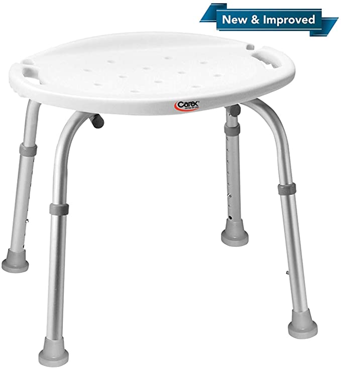 Carex Adjustable Bath and Shower Seat – Shower Stool - Aluminum Bath Seat - Shower Chair with Handle