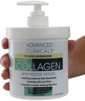 Advanced Clinicals Collagen Skin Rescue Lotion - Hydrate, Moisturize, Lift, Firm. Great for Dry Skin. 16oz Jar with Pump.