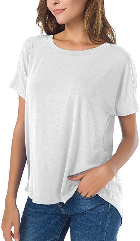 Herou Summer Short Sleeve High Low Loose T Shirt Basic Tees Casual Tops for Women