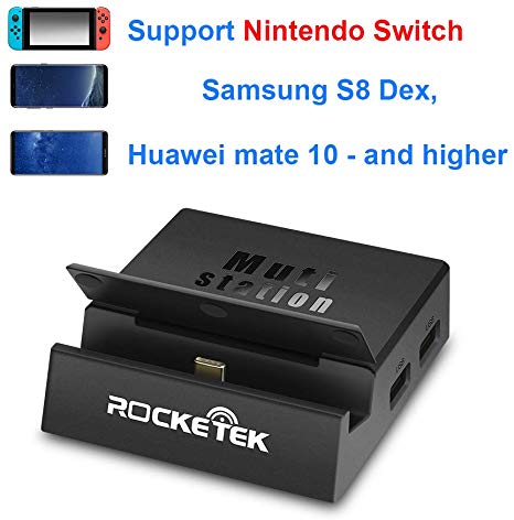 Rocketek Nintendo Switch Docking Station, Portable Nintendo Switch Dock Replacement. Nintendo Switch Base with 3 USB Ports,Micro SD/SD Card Reader,HDMI Output,3.5mm Audio and PD Charger