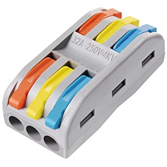 Lever Wire Nuts, 10Pcs 3 Conductor Compact Splicing Wire Connectors with Colored Levers, 2 and 3 Circuit Inline Splices, 28-12 AWG[ SPL-3]