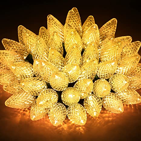Marchpower C9 Christmas Lights,70LED 46FT Big Bulb Waterproof Outdoor Indoor String Lights,Durable Fairy Light Plug in Connectable Strawberry Light for Party Garden Tree Home Roof Decorate, Warm White
