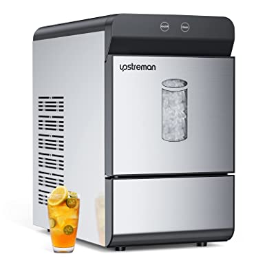 Upstreman X90 Countertop Nugget Ice Maker Max 33Lbs/Day, Energy-Saving Pebble Ice Maker Machine, Two Ways Water Refill, Fit Under Wall Cabinet for Home Kitchen Office Bar Party